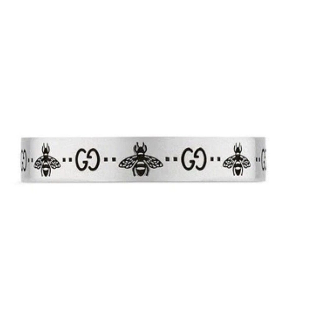 Authentic Gucci GG and Bee Engraved Sterling Silver .925 Ring Size IT 10 4mm COA